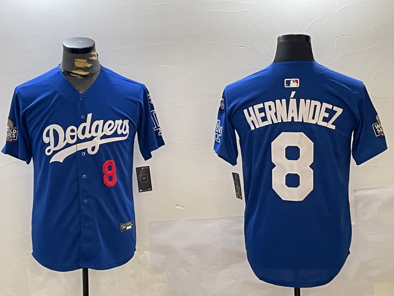 Men Los Angeles Dodgers #8 Hernandez 2024 World series patch blue jersey 202411201254